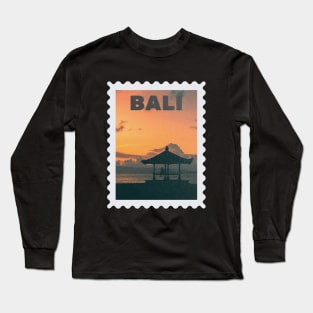 Bali Indonesia Postcard Stamp Design with Travel Photograph Long Sleeve T-Shirt